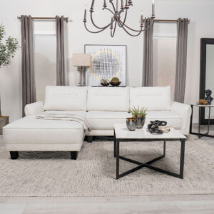 Sofá seccional Caspian con chaise longue y brazos curvos, tapizado, color blanco